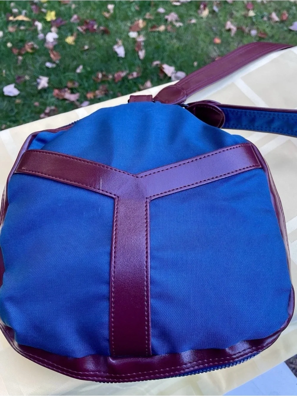 Yves St Laurent YSL Navy Blue Duffel with Brown Leather Trim